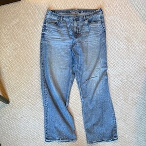 American Eagle Light Blue Rinestoned super high rise baggy straight jeans